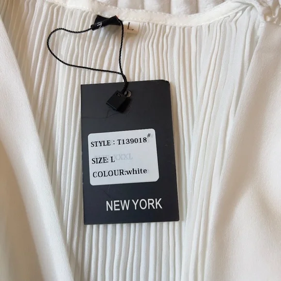 # A202 N by Nancy Modern Glam White Puff Sleeve Peplum Blouse NWT L - Picture 6 of 7